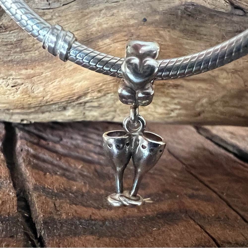 Authentic Pandora Charm Cheers Champagne Flutes Bead Dangle Silver Wine Wedding